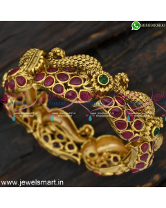 Dazzling Tempting Peacock Antique Gold Bangles Design Open Type Valayal Bracelets BJS6561