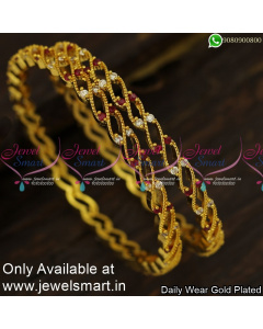 Delicate Light Weight Ruby Stones Gold Kangan Design Authentic Imitation Jewellery B24008