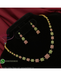 Delicate Square Shape String Necklace Set – Multi-Colour Options with Screwback Earrings NL27338
