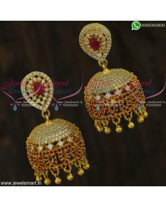 Delightful Jhumka Earrings Latest CZ Fashion Jewellery Screwback Kammal