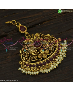 Designer Maang Tikka Short Length Big Size Pendant Antique Gold Online T22270
