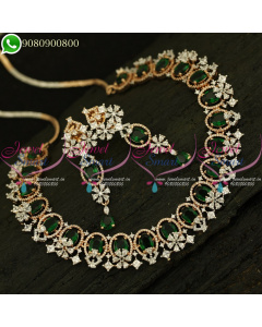 Diamond Finish Color Stones Necklace Set Rose Gold Silver Two Tone Plated