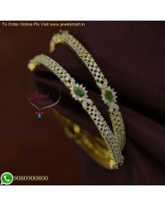 Gold Silver Two Tone Diamond Inspired Green CZ Bangles | Popular Design | Online at Best Prices B25971