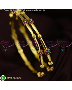 Diamond Jewellery Inspired Ruby Emerald Thin String Bangles Design B25542