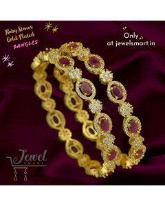 Ruby Oval Stones Diamond Catalogue Inpired One Gram Gold Bangles B25343