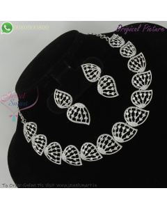 Silver Plated CZ White Stone Necklace Set | Diamond Look Jewellery for Women NL29372