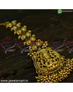 Divine Laxmi Pendant Kundan Maang Tikka Antique Gold Temple Jewellery T25041