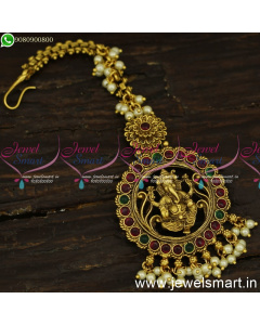 Divine Lord Ganesha Maang Tikka With Pearls Nethichutti For Wedding Online T24196