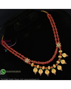 Double Layer Coral Beads Lakshmi Coin Necklace Set | Gold Plated Traditional Jewellery NL27323