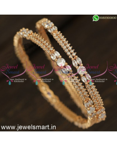 Double Layer Stones Rose Gold and Silver Diamond Bangle Designs Online B24236
