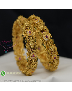 Temple Style Antique Gold Clip Openable Bangles – Lakshmi Design CZ Stone Bridal Party Wear B29341