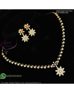 Elegant CZ Flower Design Necklace Set with Matching Earrings – Gold Plated NL1270N