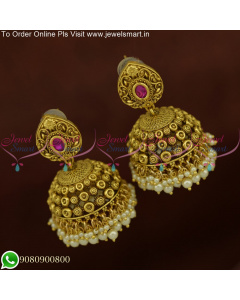 Floral Broad Jhumka Earrings South Indian Kudai Jimikki Premium Antique J25639