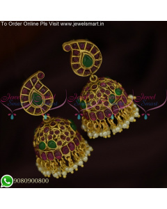 Kemp Stone Traditional Mango Jhumka Earrings South Indian Jewellery J25640