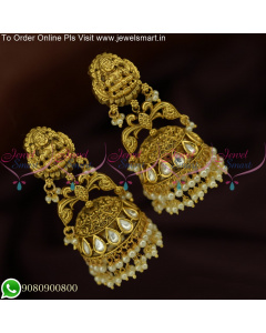 Elevate Your Style with Long Kundan Temple Jhumka Earrings Adorned with Pearls