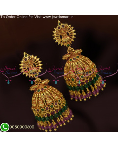 Layer Crystals Indian Temple jhumkas For Wedding Antique Jewellery J25674