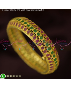 Shop the Grand Look: Ruby Emerald Gold Plated Screw Open Kada Bangles Online B7257N