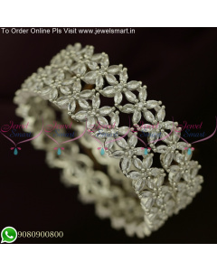 White Marquise Sparkling CZ Rhodium Bangles Diamond Silver Finish B25689