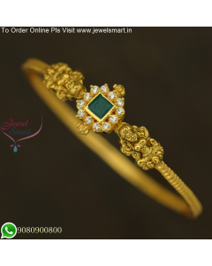 Antique Gold Temple Bangles Emerald Green Single Piece Bracelet Design B25756G