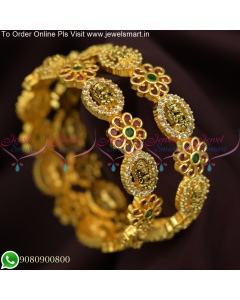 Shop Bangles with a Blend of Temple and Floral Broad Design Antique Gold B25763