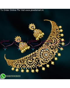 Beautiful Choker Necklace Gold Plated With Screwback Jhumka Earrings Online NL22534