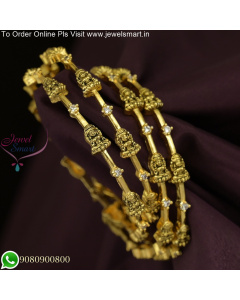 Stunning 4-Piece Set Antique Gold Temple Bangles - Traditional Elegance for Your Wrist B25801