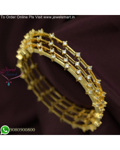 4 Pieces Set Thin String Gold Plated Bangles Ruby Emerald and White Stones