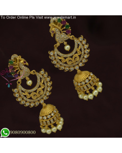 Mesmerizing Chandbali Style Peacock Long Size Earrings: Regal Beauty for the Modern Woman J25806