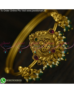 Pearls and Green Beads Antique Bajuband Designs Gold Inspired Bridal Jewellery V25415
