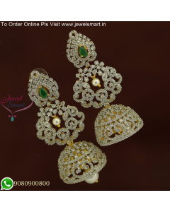 CZ White Stone Big Jhumka Earrings: Sparkling Elegance for Bridal Glamour J25818