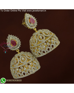 Broad Umbrella Shape CZ White Stone Jhumkas: Stunning Earrings on Sale - Shop Online Now J25819