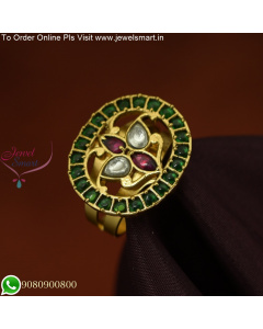 Adjustable Oval Shape Finger Rings with Kemp and Kundan Stones: Elegant Jewelry F25833