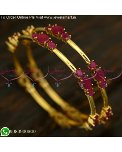 Silver Jewellery Inspired Ruby Stones Thick String Gold Plated Bangles B25471