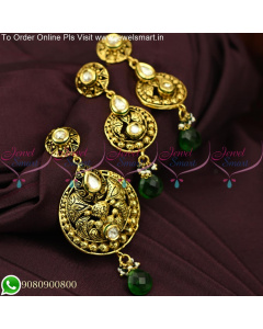 Original Kundan Stones Pendant Earrings Set Antique Gold PS25528
