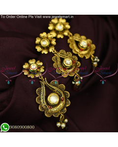 Original Kundan Stones Exclusive Pendant Earrings Set Antique Gold PS25530