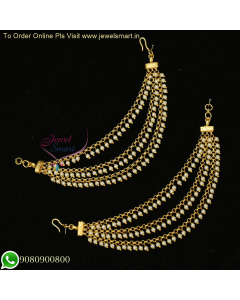 Simple 3 Line Fancy Antique Gold Pearl Ear Chain Mattal Light Weight Hair Accessories EC26146