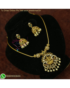 Thali Kodi Chain Antique Gold Temple Necklace Set With Jhumka Earrings NL26487