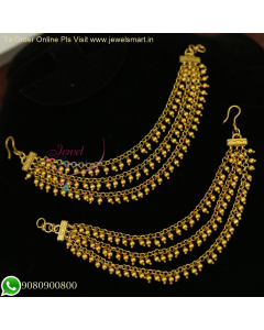 Simple 3 Line Fancy Antique Gold Golden Beads Ear Chain Mattal Light Weight Hair Accessories EC26584