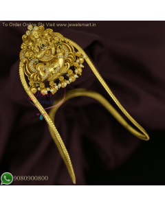 Traditional Gold-Plated Vanki/Aravanki with Deity Motif and Pearl Detailing - Indian Bridal Bajuband V26712