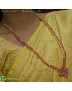 One Gram Gold Long Necklace For Saree Stone Studded Jewellery Online NL19930A