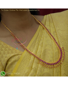 Classic Long Gold Necklace Kerala Style Designer Jewellery Stone Haram 