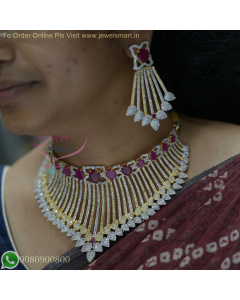 CZ Gold Silver Ganga Jamuna Ruby Choker Necklace - Stylish Bridal Jewellery NL26825