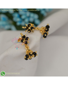 Black Beads and Pearls Small Jhumka Earrings – Traditional Gold-Inspired Designs J26921