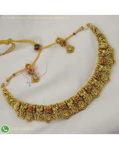 Temple-Inspired Antique Gold Pavalam Necklace with Coral Stones – Traditional Jewelry for Weddings NL26927
