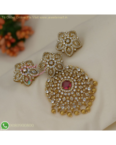 Elegant CZ Stones Pendant Set - Antique Gold Finish for Timeless Style PS26970