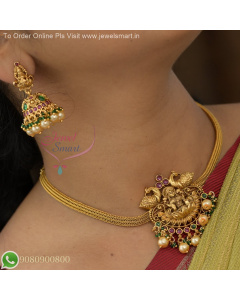 Timeless Beauty: South Indian Attigai Style Antique Gold Temple Necklace Set with Jhumka Earrings NL25841