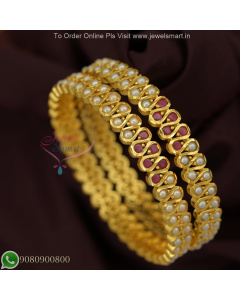 Pearl & Ruby Stone Bangles – Gold Plated Traditional Jewellery