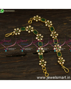 Ear Chains Mattal Floral Box Stone Colour AD Stones Antique Jewellery Online EC24581