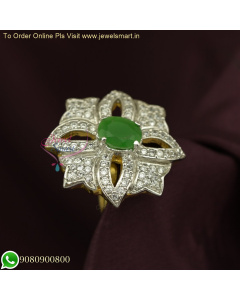 Regal Harmony: Emerald Green with White Stones Two-Tone Big Size Finger Ring F26231