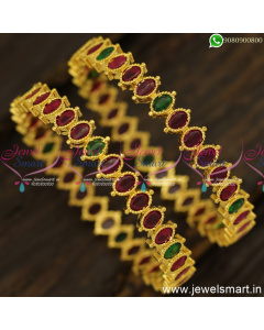 Enticing Oval Kemp Stone One Gram Gold Bangles Design Latest Kangan Online B24799